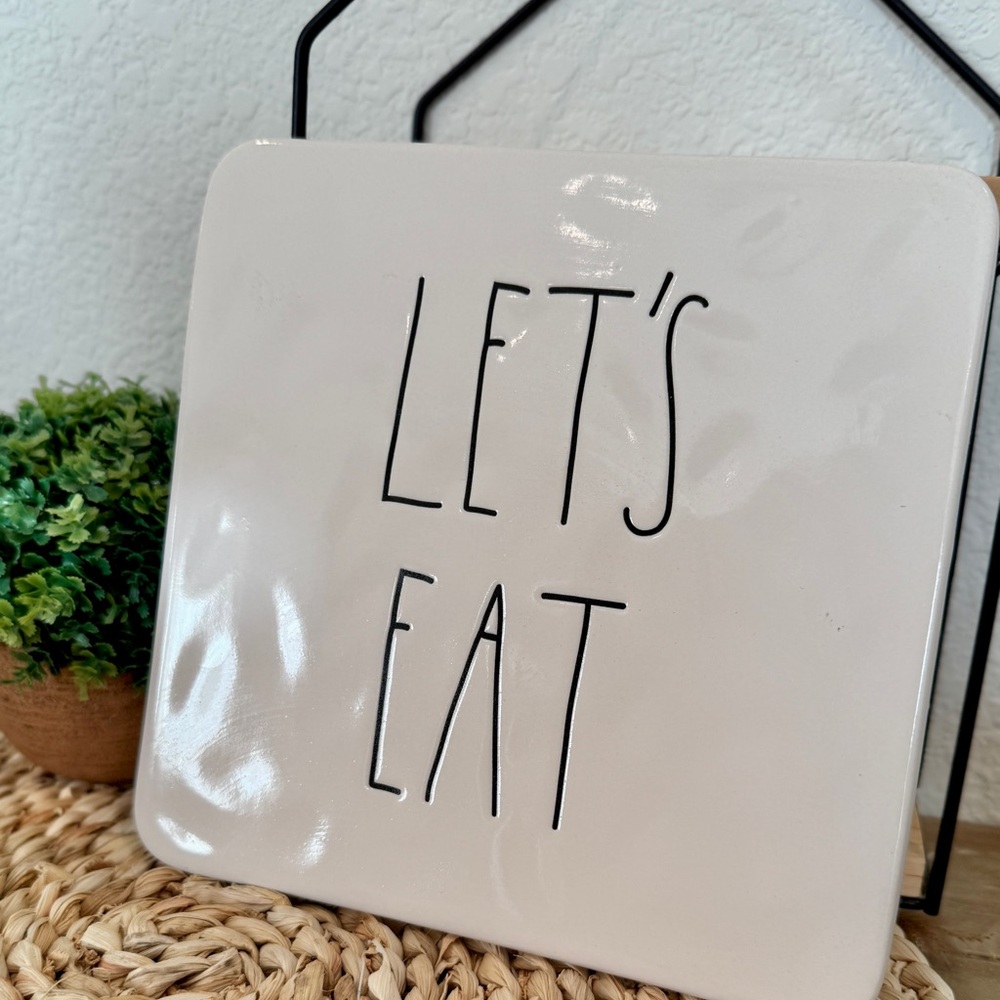 Rae Dunn White Square 'Let's Eat' Serving Plate - Picture 3 of 4